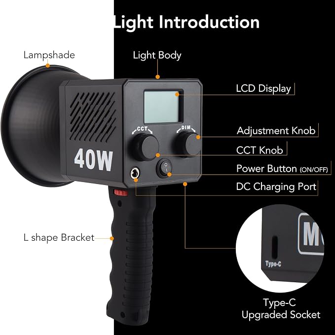M60 Handle LED Video Light with Soft Box Protable Mini COB LED Bi-Color 2500-8500K CRI≥95 TLCI≥97 Built-in 3400mAh Battery Photo Studio Lights Vlog Shoot Fill Lighting 8 Scenes (M60 Handle lamp) - Image 3