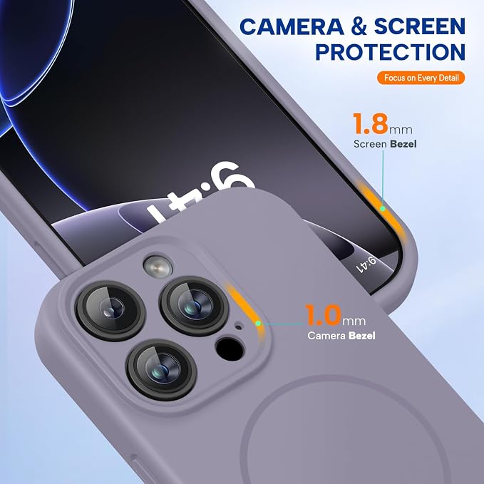 miracase Magnetic for iPhone 16 Pro Case, [Soft Anti-Scratch Microfiber Lining], Compatible with MagSafe, Liquid Silicone Case Shockproof Drop Protection Phone Case for 16 Pro,Lavender Gray | Compatible with MagSafe, Soft Microfiber Lining, Liquid Sili... - Image 6