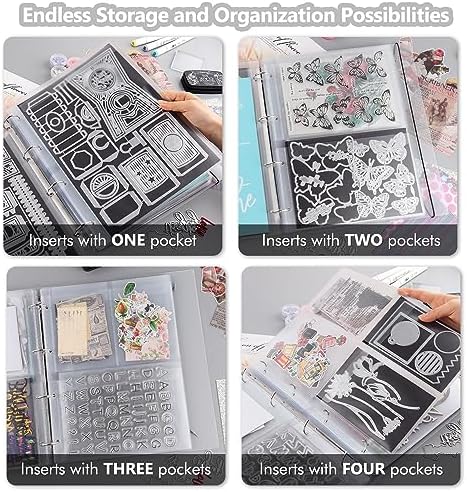 A4 Die Storage Book Binder,Die&Stamp Storage Folder,Page Protectors Pockets Inserts Organizer for Cutting Dies Stencil Album Stamp Crafts,1PCS Storage Book Cover&20PCS Inserts with 1/2/3/4 pockets - Image 6