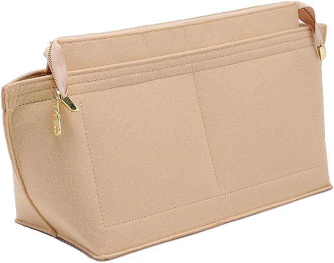 Doxo Purse Organizer Insert for Handbags, Felt Neverfull MM Organizer Insert with Cover, Tote Bag Organizer with Zipper Pocket and Bottle Holder, Fit Neverfull MM and More, Beige-L by Doxo