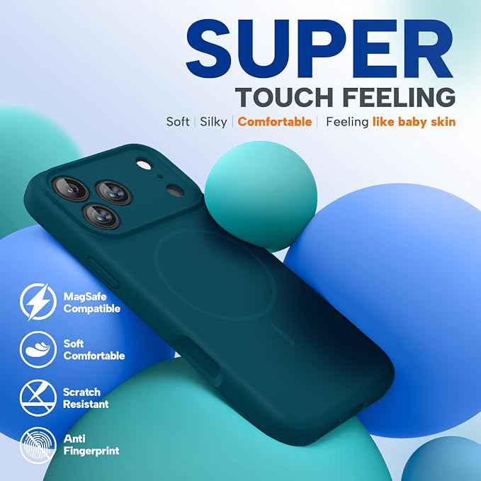 miracase Magnetic for iPhone 17 Pro Max Case, [Soft Anti-Scratch Microfiber Lining], Compatible with MagSafe, Liquid Silicone Case Shockproof Drop Protection Phone Case for 17 ProMax, Teal - Image 3