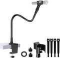 19 Inch Gooseneck Microphone Holder for Podium, 【Heavy-Duty】 2.5 lb Max | Thickened Aluminum Flexible Gooseneck, 2 Mic Holders, 1/4" and 3/8" Adapters, Desk Clamp, Ideal for Gaming, Podcast by Borenbuir