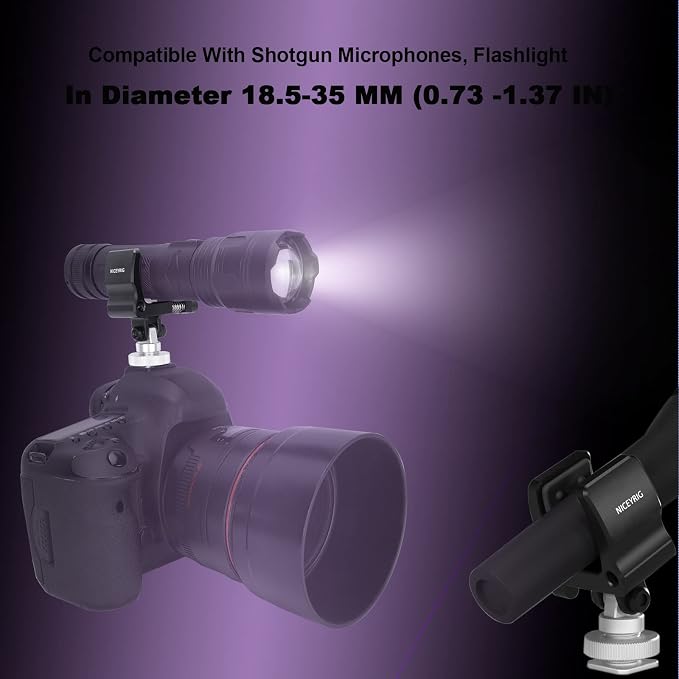 NICEYRIG Shock-proof Shotgun Microphone Holder with 18.5-35 mm Adjustable Clamp, Microphone LED Flashlight Aluminum Holder for Camera, Cage Rig, Tripod - 549 - Image 3