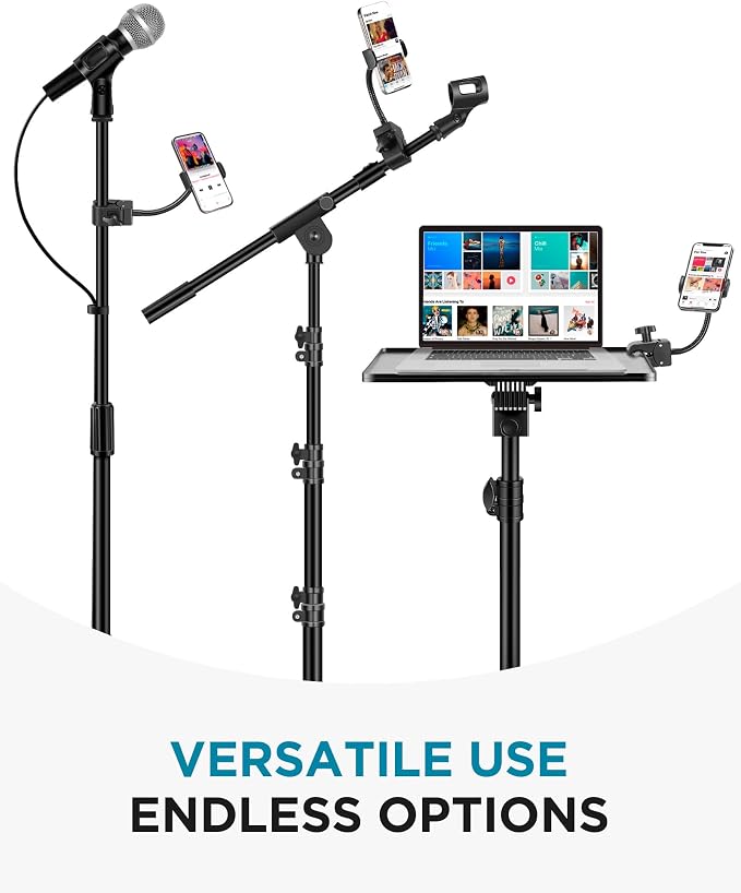 InnoGear Mic Stand Phone Holder Music Stand for All Smartphones | Horizontal, Vertical, Titled, Flexible Gooseneck, For All Phone Cases, Strong Grip, Stable, For 2.36"-3.54" Phones - Image 5