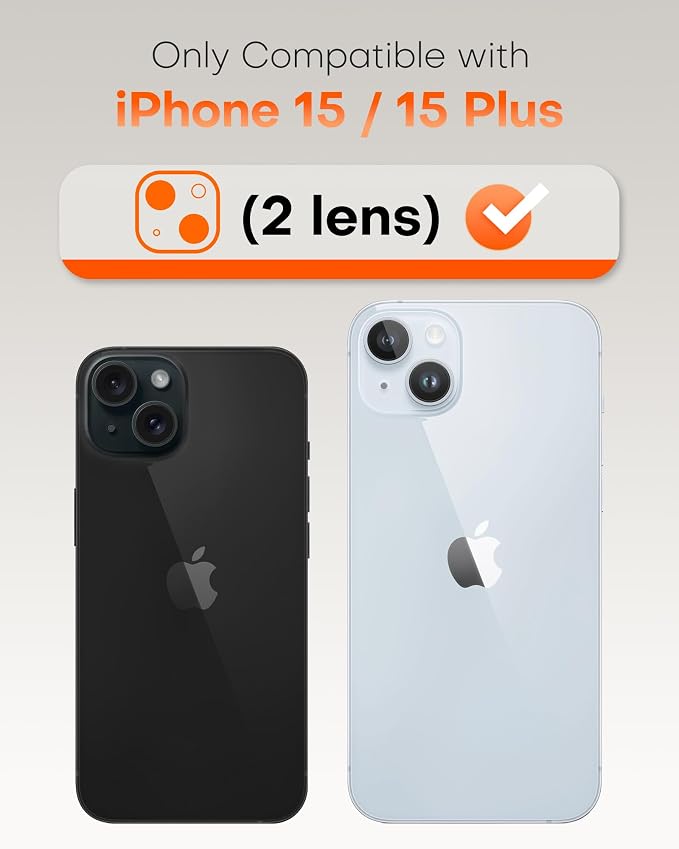 TOCOL Camera Lens Protector for iPhone 15 / iPhone 15 Plus Tempered Glass HD Individual Scratch Resistant Camera Cover Accessories Case Friendly 2 Pack（Black） - Image 2