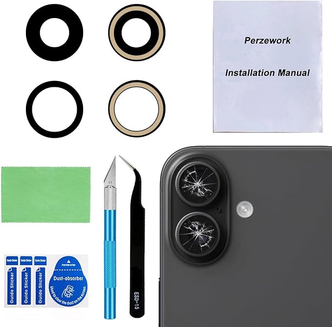 2 Set Back Rear Camera Lens Glass Replacement for iPhone 16 Pro and iPhone 16 Pro Max with Reparing Toolkit by Perzework