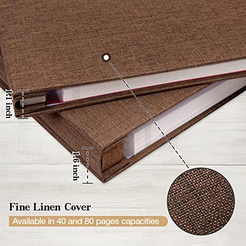 potricher Large Photo Album Self Adhesive 3x5 4x6 5x7 8x10 Pictures Linen Cover 80 Blank Pages Magnetic DIY Scrapbook Album with A Metallic Pen (Brown, 11x10.6 inch 80 Pages) - Image 5