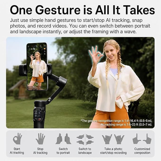hohem iSteady V3 Ultra Gimbal Stabilizer for iPhone,Gimbal with AI Tracking | Fill Light,Built-in Extendable Rod & Tripod,Detachable Remote Control,Stabilizer for Vlog,TikTok (White) - Image 4