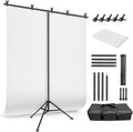 White Backdrop with Stand for Photoshoot, 5X6.5ft White Photo Backdrop with T Shape Background Backdrop Stand for Photography, Portable Photo Backdrop Curtain Stand Kit w Carrying Bag 5 Spring Clamps by JEBUTU