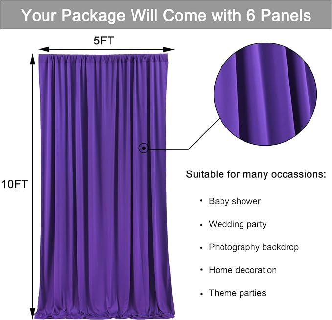 30ft x 10ft Wrinkle Free Purple Backdrop Curtains for Parties, 6 Panels 5ftx10ft Polyester Backdrop Drapes for Mermaid Birthday Photography Background Parties - Image 6