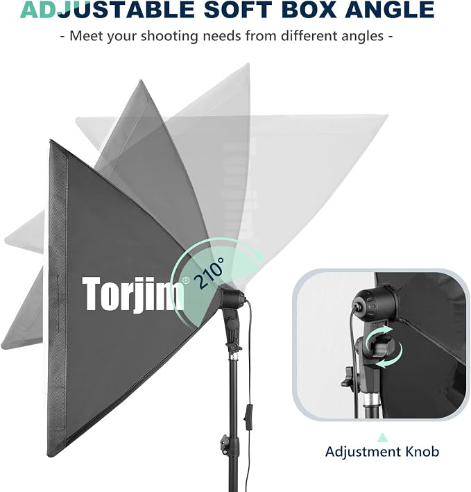 Torjim Softbox Photography Lighting Kit, 2Pcs 27" x 27" Professional Soft Box | 3000K-7500K 85W LED Bulbs with Remote, Photography Continuous Lighting Kit for Studio Lights, Portrait, Video Recording - Image 3