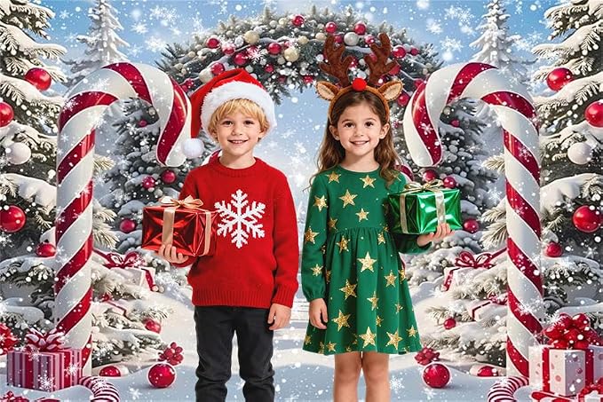 Winter Christmas Cane Candy Photography Backdrop 10x6.5ft Xmas Snow Scene Christmas Tree Background New Year Eve Party Decorations Banner Winter Holiday Photo Studio Props Vinyl - Image 2