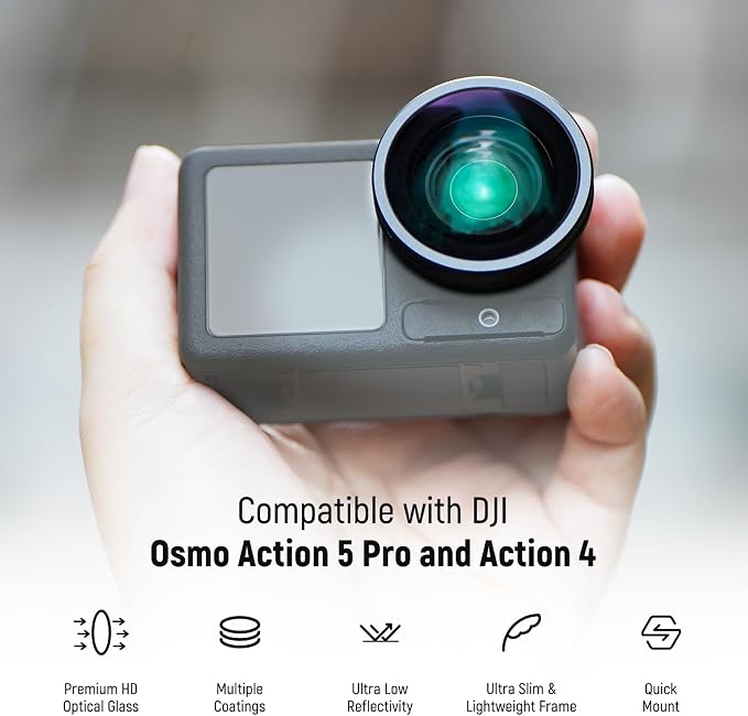 NEEWER Variable ND Filter Lens Kit Compatible with DJI Osmo Action 5 Pro/4, Screw On Multicoated HD Optical Glass ND8-32 (3-5 Stops) + 185° FOV Wide Angle Lens Action Camera Accessories, FL-54 - Image 2
