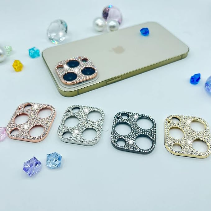 2 Pack Glitter Camera Lens Cover Protector Compatible with iPhone 13 Pro/iPhone 13 Pro Max Metal Bling Diamond Camera Lens Cover Sticker Protector (Gold) - Image 3