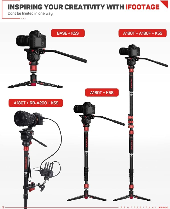 IFOOTAGE Cobra 3 A180T Camera Monopod with Feet 71" | Aluminum Monopod Camera Stand Compatible with Sony Canon Nikon DSLR Cameras, Stable Feet Design, Payload 17.64lbs/8KG - Image 8