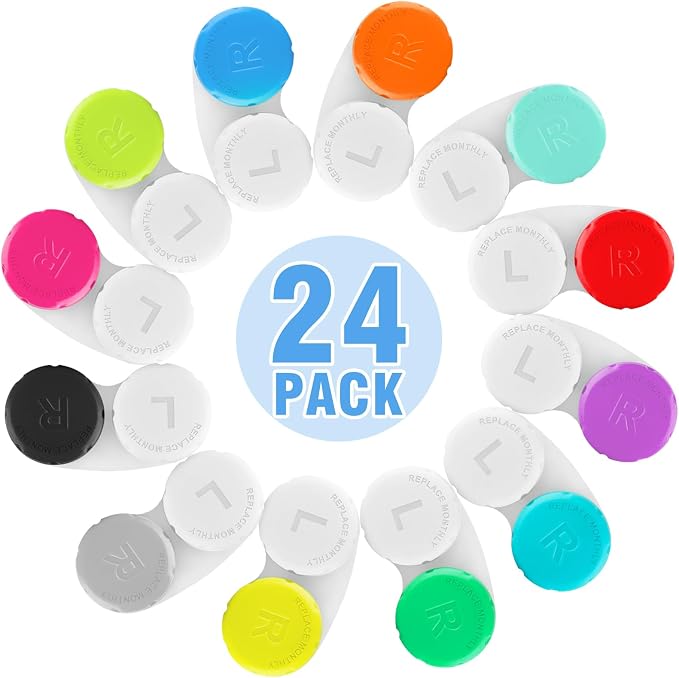 24 Pack Colorful Cute Contact Lens Cases, Bulk Storage Box with 12 Colors, Leak-Proof and Durable, Portable Storage Kit for Home and Travel by Unknown