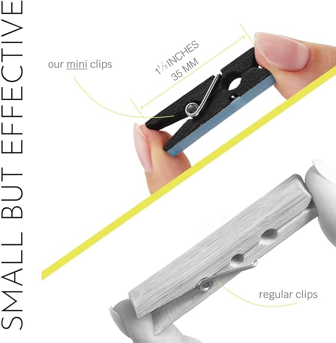 50 Pack Mini Self Adhesive Clips for Pictures - Black Wood Clip Photo Holders for Wall, Poster Hanger, Photo Cards Hanging Display Board & Picture Boards, Artwork Photos Holders Card Room Decor - Image 3
