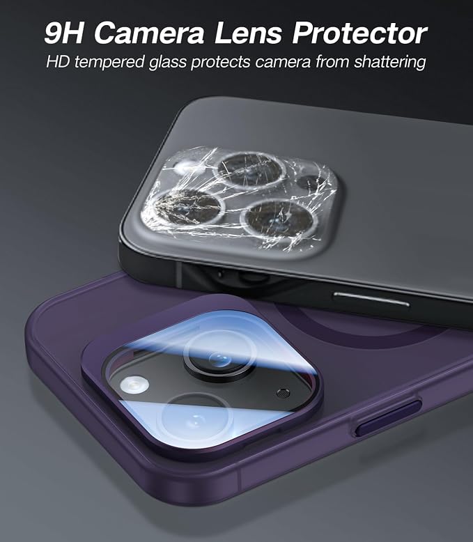 VOFATA for iPhone 15 Case with Camera Cover Stand [Built-in 9H Camera Lens Protector][Fit for Magsafe] Military Grade Shockproof Translucent Matte Magnetic Phone Case 6.1", Purple - Image 2