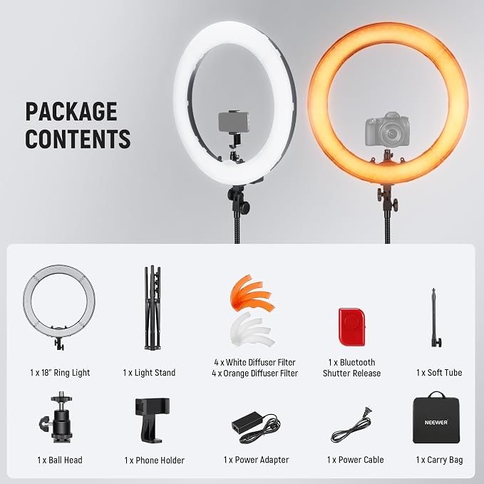 NEEWER Ring Light 18inch Kit: 55W 5600K Professional LED with Stand and Phone Holder, Soft Tube & Bag for Tattoo Lash Extension Barber Makeup Artist Studio Video Photography Lighting, RL-18 - Image 9