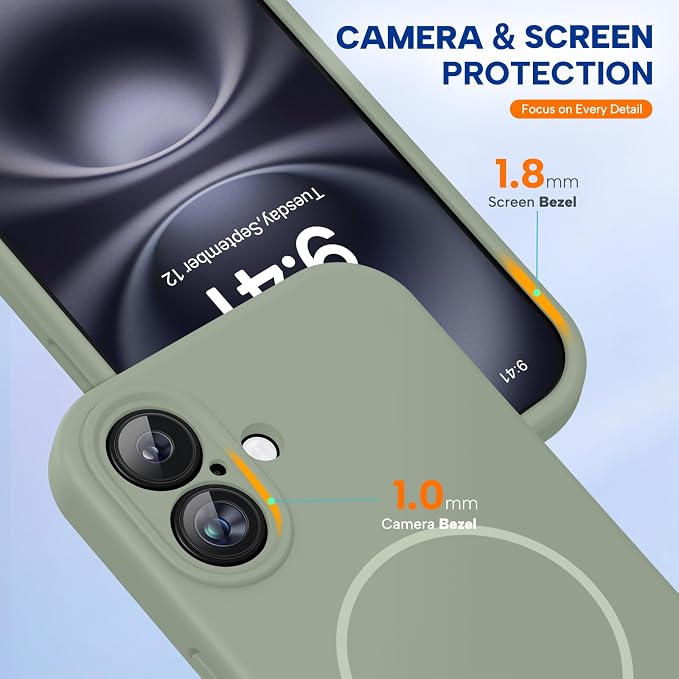 Miracase Silicone & Magnetic for iPhone 16 Case, Patina Green | Compatible with MagSafe, Anti-Scratch Microfiber Lining, Liquid Silicone Case Shockproof Drop Protection Phone Case for 16 - Image 4