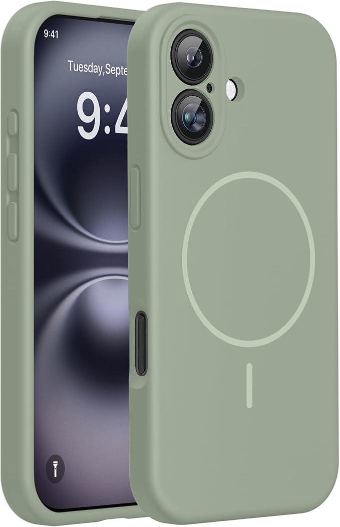 Miracase Silicone & Magnetic for iPhone 16 Case, Patina Green | Compatible with MagSafe, Anti-Scratch Microfiber Lining, Liquid Silicone Case Shockproof Drop Protection Phone Case for 16 by Miracase