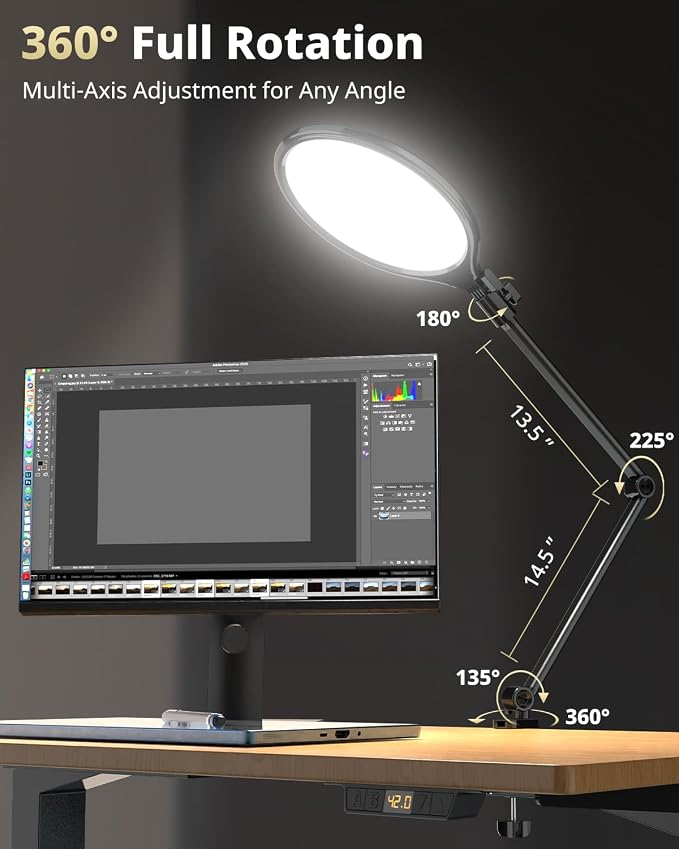 UBeesize 10" Key Light for Streaming, Desk Ring Light with Adjustable Arm, Zoom Lighting for Home Office, Gaming, Podcast, Video Calls, and Recording - Image 4