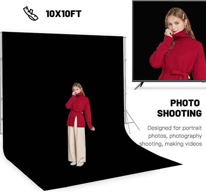 BEIYANG 10 x 10 ft Black Backdrop Background for Photography, Photo Cloth Background Screen, Wrinkle-Resistant Black Curtain for Portrait, Product Video, Photography Studio - Image 3