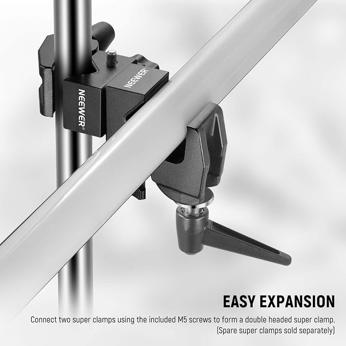 NEEWER 2 Pack Super Clamp with 5/8" Stud, Spring Lock, 2.4" Jaw Grip Heavy Duty Crab Pole Clamp for Round Pipe Flat Surface, for Photography Studio Camera Lighting Mounting, Max Load 33lb/15kg, UA017 | Heavy Duty Crab Pole Clamp, for Round Pipe Flat Su... - Image 5