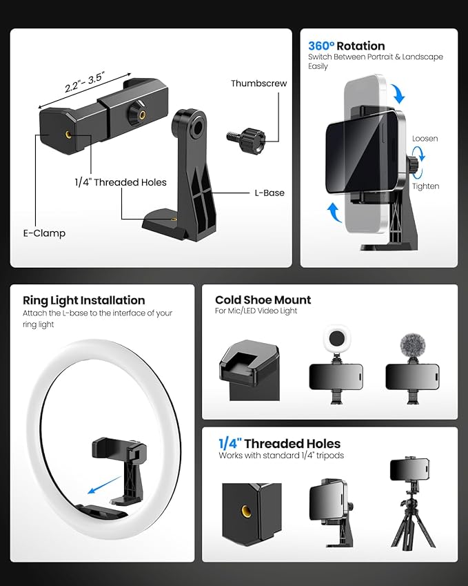 UBeesize 12" Desk Ring Light with Stand & Phone Holder - Adjustable Studio Light for Photography，Zoom Meetings, YouTube, TikTok, Live Streaming - Image 7