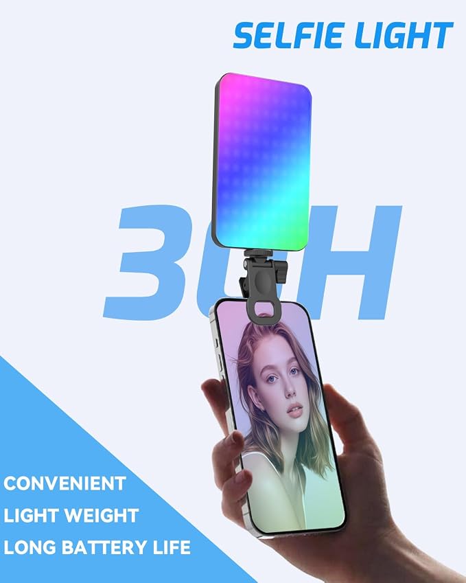 5000 mAh Portable Selfie Light for iPhone: RGB Rechargeable Phone Fill Lights, Ring Light for Camera Picture, Makeup Photo, Video Conferences, Laptop Use, Zoom Meetings, TikTok, Vlog Photography - Image 6