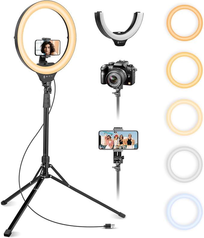 Aureday 14'' Selfie Ring Light with 62'' Tripod Stand and Phone Holder, Dimmable LED Phone Ringlight for Makeup/Video Recording/Photography, Circle Lighting for All Cell Phones&Lightweight Cameras by Aureday