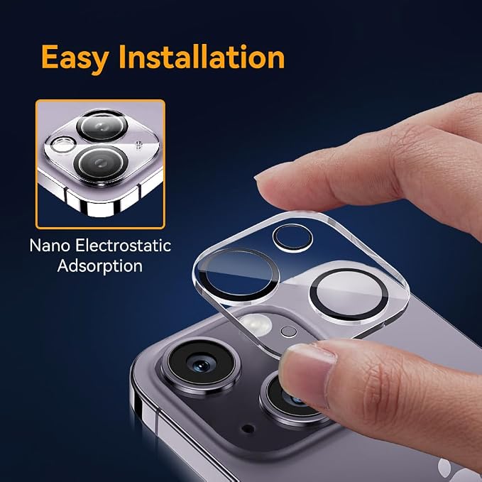 Camera Lens Protector for iPhone 15 / iPhone 14 6.1" ＆ iPhone 15 Plus/iPhone 14 Plus 6.7" ,9H Tempered Glass，Ultra HD, Scratch Resistance Easy to Install，Case Friendly，[Does not Affect Night Shots] 3-Pack - Image 5