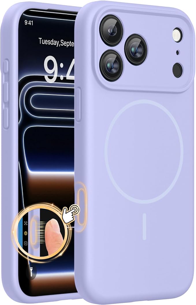 Miracase Magnetic for iPhone 17 Pro Case, Silicone, Light Purple | Compatible with MagSafe, Soft Microfiber Lining,Shockproof Drop Protection Phone Case for 17 Pro by Miracase