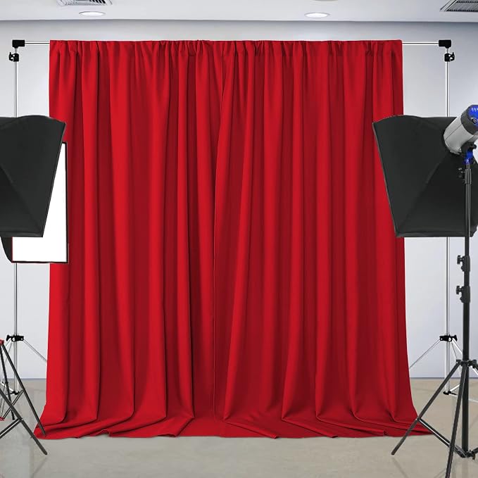 Joydeco 10x10ft Red Christmas Backdrop Curtain for Parties, Wrinkle Free Red Christmas Curtains Photo Backdrop for Wedding, Birthday Party Graduation Baby Shower Photography(5ft x 10ft, 2 Panels) by JOYDECO