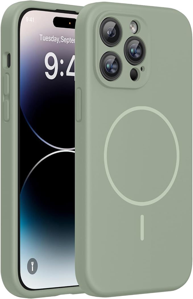 miracase Magnetic for iPhone 14 Pro Max Case, [Soft Anti-Scratch Microfiber Lining], Compatible with MagSafe, Silicone Shockproof Protection Phone Case for iPhone 14 Pro Max,Patina Green by Miracase