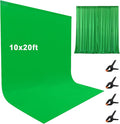 10X20ft Large Green Screen Backdrop for Photography, LCUIRC Two Rod Pocket Chromakey Collapsible Green Polyester Curtain with 4 Clamps for Photography, Zoom Meeting and Game Live Steaming by LCUIRC