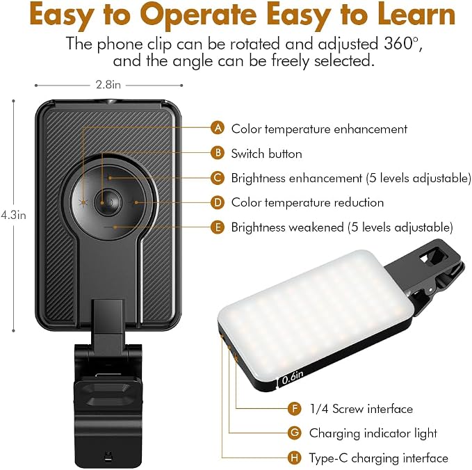 Selfie Light for iPhone,Portable Phone Clip on Light,Rechargeable LED Ring Light for Phone,Video Recording,Camera,Laptop,TikTok,Tablet,Vlog,Computer,5 Lighting Modes,80 LED High Power - Image 6