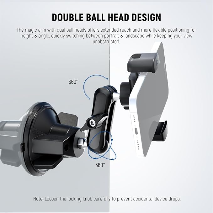 NEEWER Phone Holder for Your Car, 360° Rotating Vacuum Suction Cup Metal Cell Phone Mount Magic Arm Compatible with iPhone Samsung for UTV Windshield Skylight Glass Navigation Video Recording, PA136 - Image 3