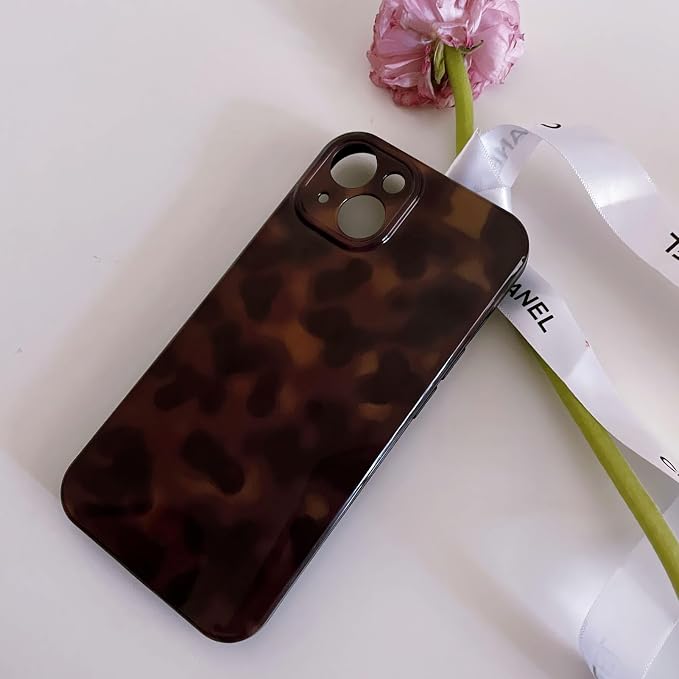 Aesthetic Tortoise Shell Phone Case for iPhone 14 6.1in,Retro Cool Girl Leopard Print Brown Amber Trendy Full Camera Protective Cover for iPhone 14 6.1" - Image 3