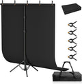 Black Background Backdrop Kit 5x7 ft with Foldable T-Shaped Stand | Portable Black Background with 5 Clamps, Carrying Bag for Parties, Streaming, Photography, Zoom, Gaming, Video Studio by Qoolfoto