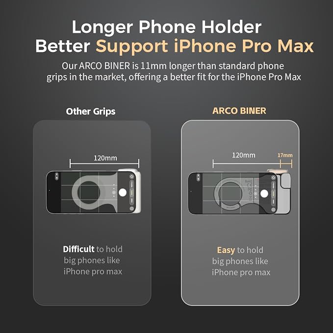 Upgraded Mag-Safe Magnetic Camera Handle Grip with Extended Magnetic Phone Mount with Carabiner & Thumb Rest, Detachable Rechargeable Shutter Remote Compatible with iPhone Pro Max for Video Calls/TK - Image 2