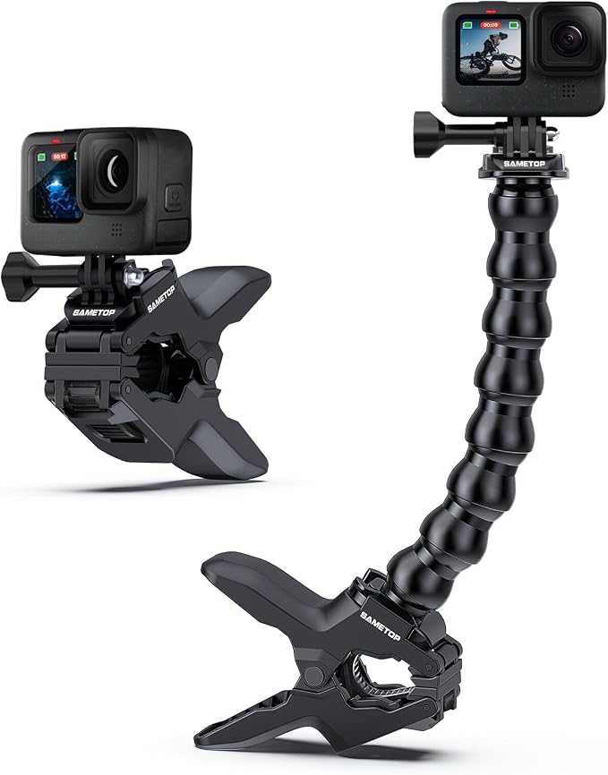 Camera Clamp Clip Mount Jaws Flex Gooseneck Accessories for GoPro | for Go Pro Hero 13 12 11 10 9 8 7 6 5 4 Session 3+ 3 2 1 Mission Max DJI Osmo AKASO Action Cameras by Sametop