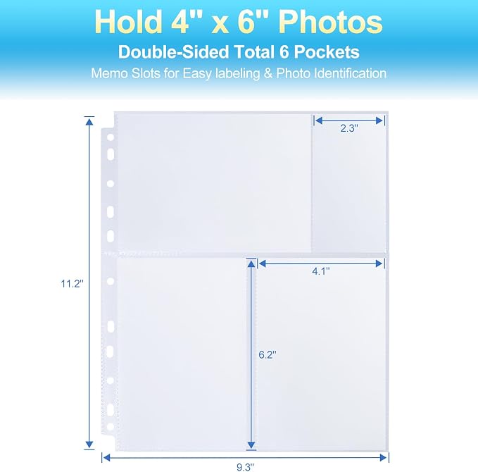 30 Pack 4x6 Photo Album Refill Pages for 3 Ring Binder,Ultra-Clear Photo Sleeves Holding 180 Pictures, Double-Sided 3 Pockets Photo Pages with Memo Slot,Photo Sheet Protector for Photos and Postcards - Image 2