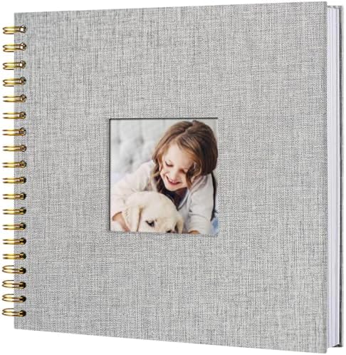 8 x 8 Inch Scrapbook Photo Album, Hardcover Kraft White Pages Arch Window Photo, Memory Book Linen Cover for Photos, Scrapbook Albums for Travel, Wedding Anniversary Christmas Baby 40 Pages, Grey by Sprsthai