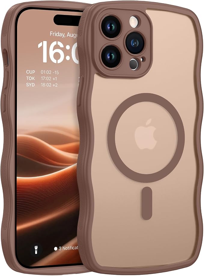 BENTOBEN Magnetic for iPhone 14 Pro Max Case, Cute Wavy [Full Camera Protection][Compatible with MagSafe] Matte Anti-Slip Bumper Women Girls Boys Protective Cover for 14 ProMax 6.7", Desert Titanium by BENTOBEN