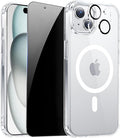 for iPhone 15 Case Clear with Privacy Screen Protector | Full Camera Protection, Transparent Magnetic, Compatible with MagSafe, Shockproof Phone Cover, Slim Fit by ZOZDOKG