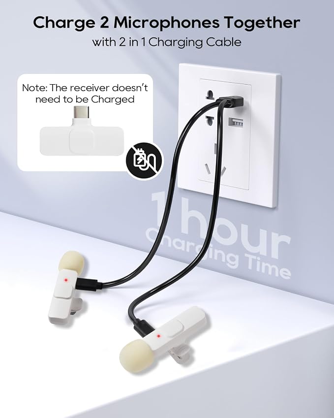 Mini White Microphone for iphone Android Phone Tablet ipad PC, Usb C Wireless Lavalier Mic for Video Recording Vlogging Youtube Tiktok Podcast Interview content creators, Tiny Microphones Clip on Mics - Image 2