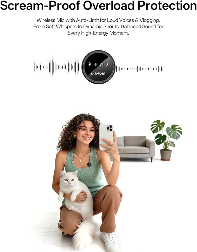 Wireless Lavalier Microphone for iPhone 17/16/15/14, iPad & Android, Magnetic Clip-on Mini Mic with Charging Case,30H Playtime Plug-Play Lapel Lavalier Mic for Vlog TikTok, AI Noise Reduction - Image 4
