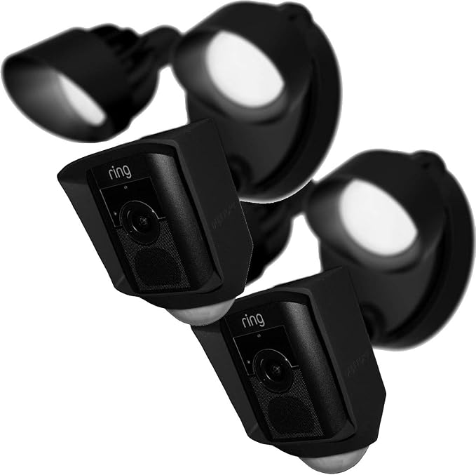 Silicone Skin Case Cover Compatible with Ring Floodlight Cam Wired Plus, Floodlight Camera (1st Gen) - Sun Glare, UV & Weather Protection Skins Cover (2 Pack, Black) by MeffortInc
