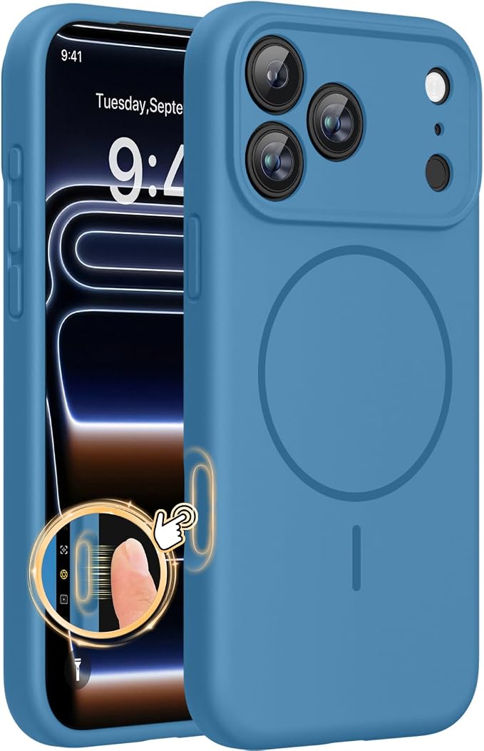 Miracase Magnetic for iPhone 17 Pro Case, Silicone, Capri Blue | Compatible with MagSafe, Soft Microfiber Lining,Shockproof Drop Protection Phone Case for 17 Pro by Miracase